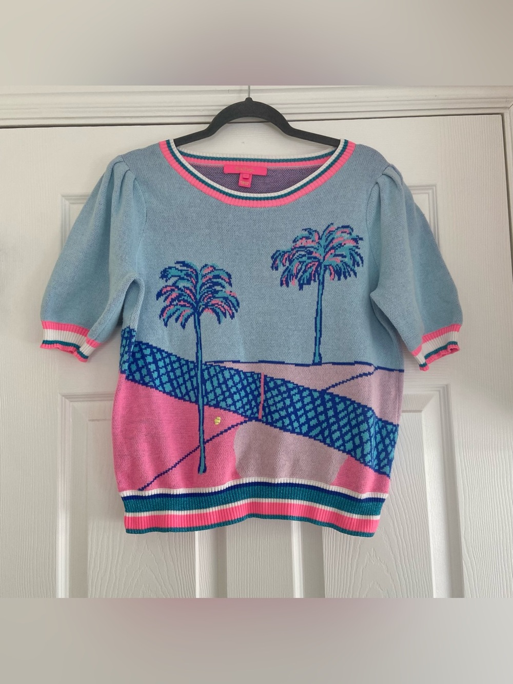 Lilly Pulitzer Vivie Short Sleeve Sweater Ravello Blue Perfect Match Tennis Size